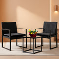 3 Piece Wicker Conversation Bistro Set Outdoor Patio Furniture Black Rattan Chairs Coffee Table For Garden Lawn Porch-0