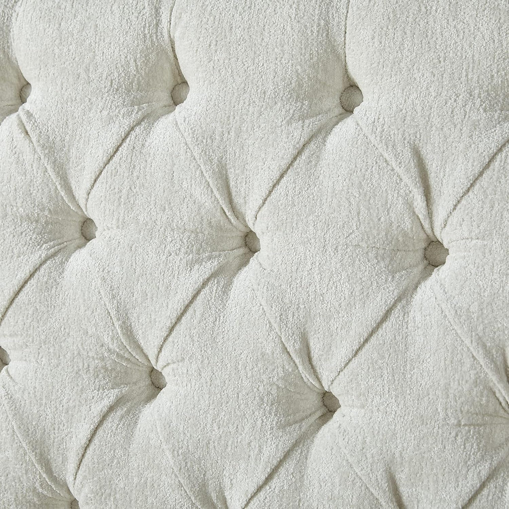 King Size Platform Bed Frame, Chenille Upholstered Sleigh Bed with Scroll Wingback Headboard & Footboard/Button Tufted/No Box Spring Required/Cream