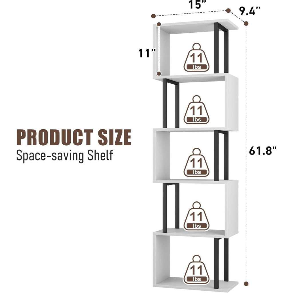 Five Tier Bookshelf White Bookcase Living Room Furniture-2