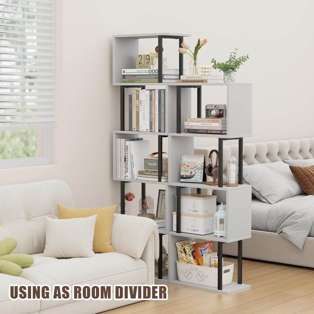 Five Tier Bookshelf White Bookcase Living Room Furniture-4