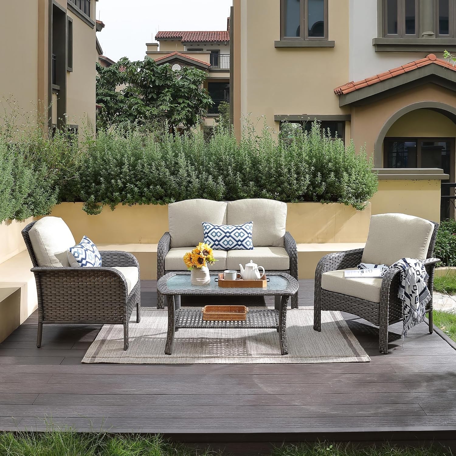 All Weather Wicker Patio Furniture Set with Cushions-0